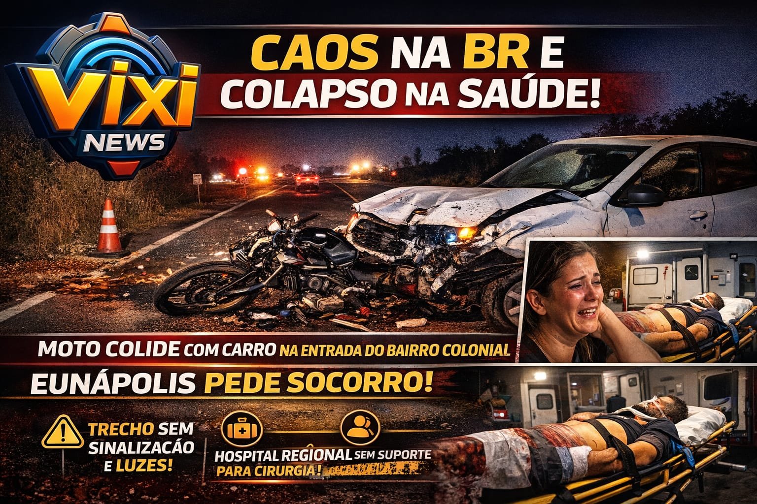 GRAVE ACIDENTE NA ENTRADA DO BAIRRO COLONIAL EXPÕE ABANDONO EM BR E CAOS NA SAÚDE PÚBLICA
